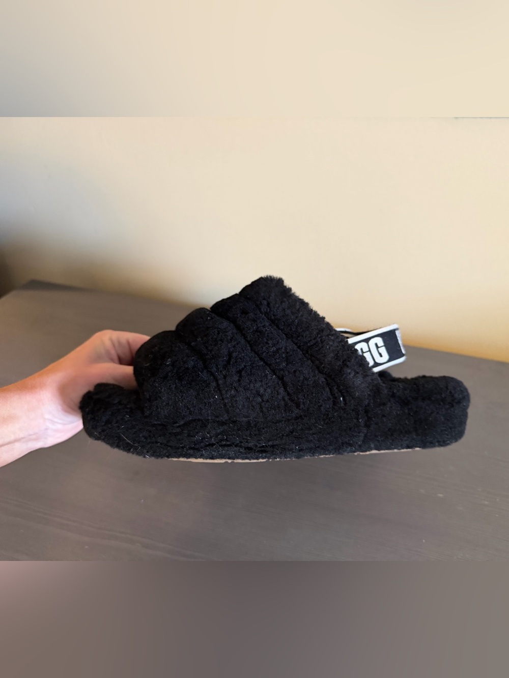 UGG Women’s Fluff Yea Black Plush Slingback Slide Slippers - Picture 4 of 8